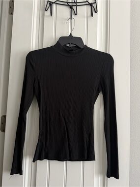 SHEIN Black Ribbed Long-Sleeve Mock Neck Top